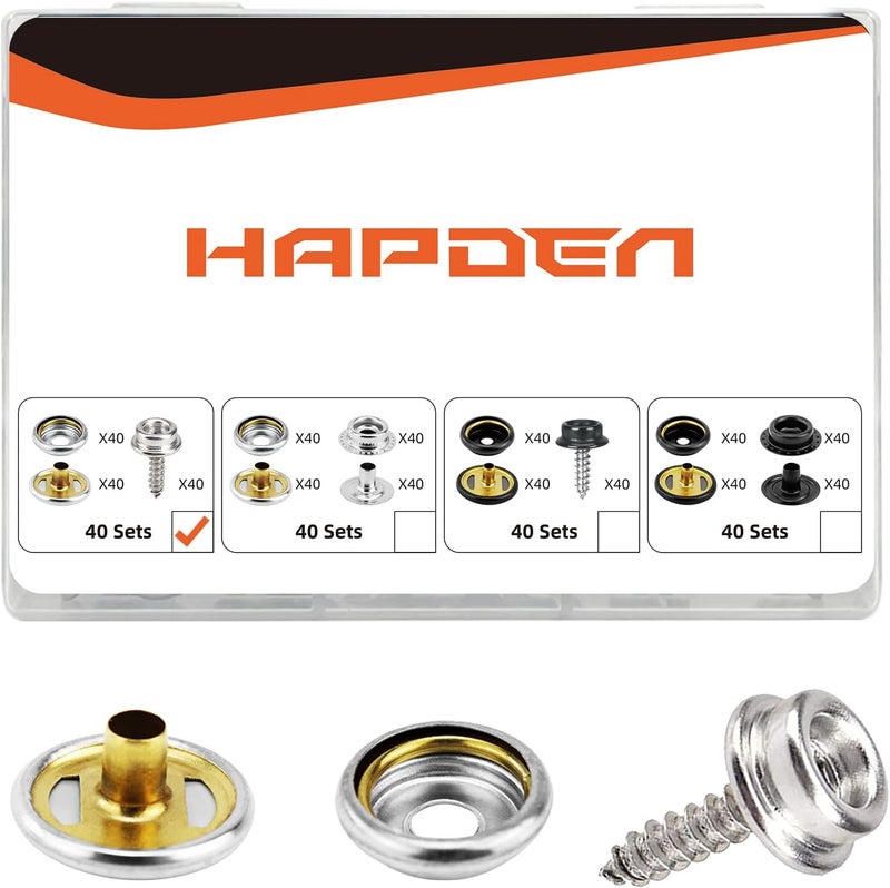 HAPDEN 120 Pcs Snap Buttons,Snap Fasteners Kit 15mm Stainless Steel Snaps Marine Grade Boat Canvas Snaps,3/8" Socket Metal Snaps for Clothing Leather Boat Cover Fabric - Image 1